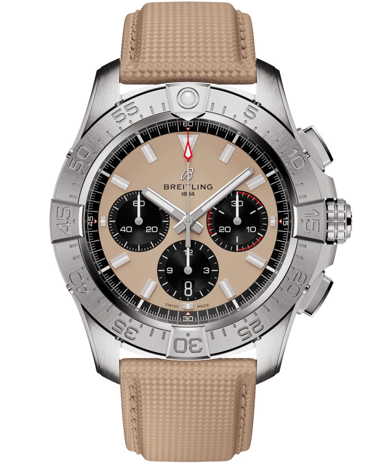 Breitling Breitling Avenger B01 Chronograph 44 AB0147101A1X1  AB0147101A1X1 механические мужские часы бежевый циферблат, браслет кожаный — вид спереди