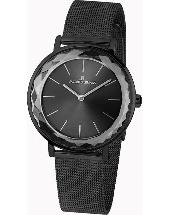 Jacques Lemans Jacques Lemans La Passion 1-2054G  1-2054G кварцевые женские часы черный циферблат, браслет сталь с ip покрытием — вид спереди