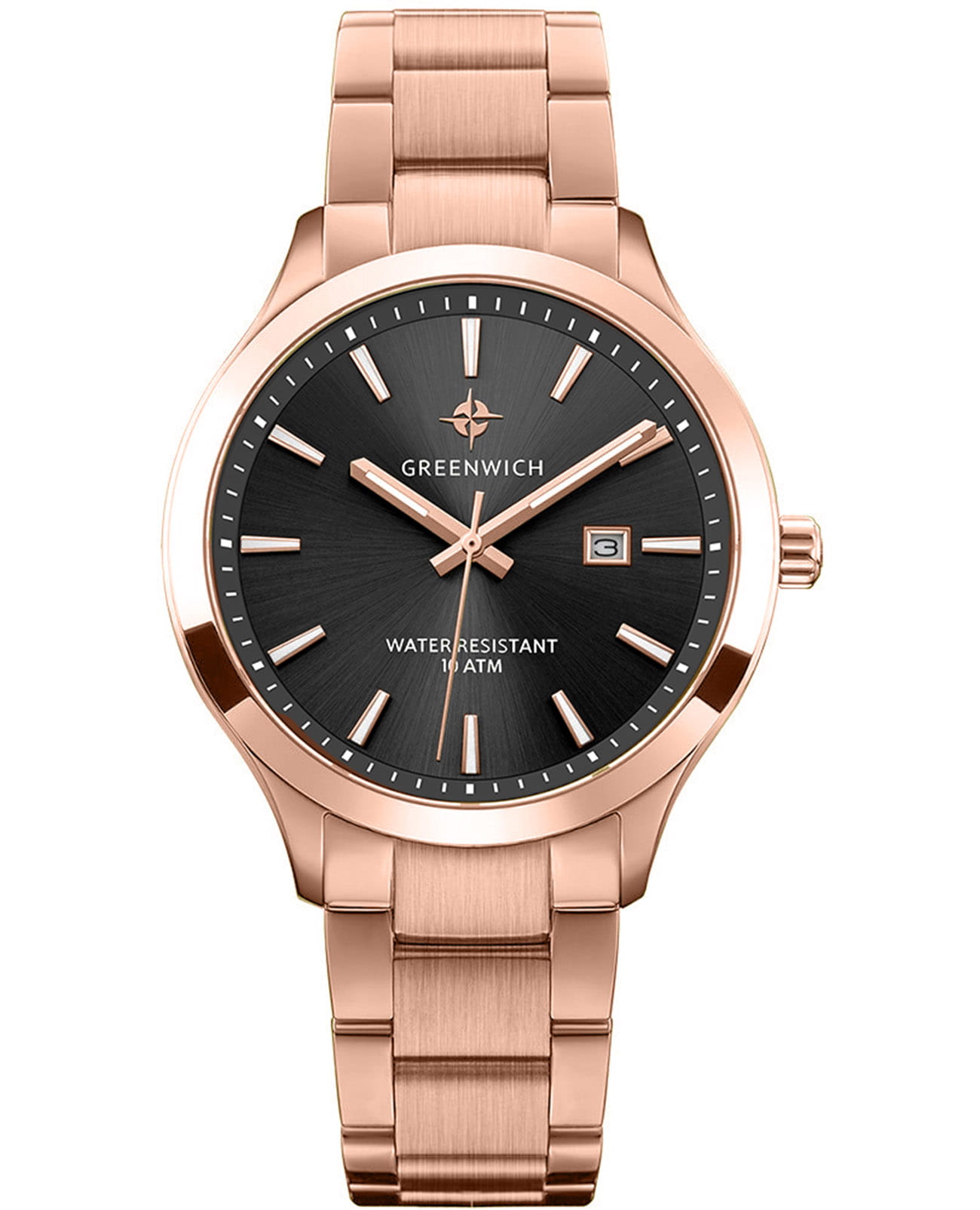 Greenwich Greenwich Helm GW 041.40.31  GW 041.40.31 кварцевые мужские часы черный циферблат, браслет нержавеющая сталь с ip-покрытием — вид спереди