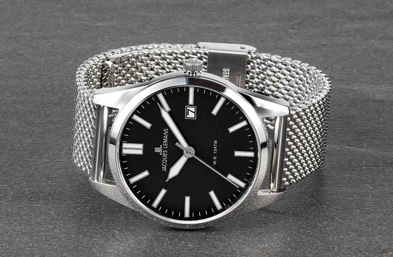 Jacques Lemans Jacques Lemans 1-2002N,  австрия мужские часы на браслете нержавеющая сталь боковой вид