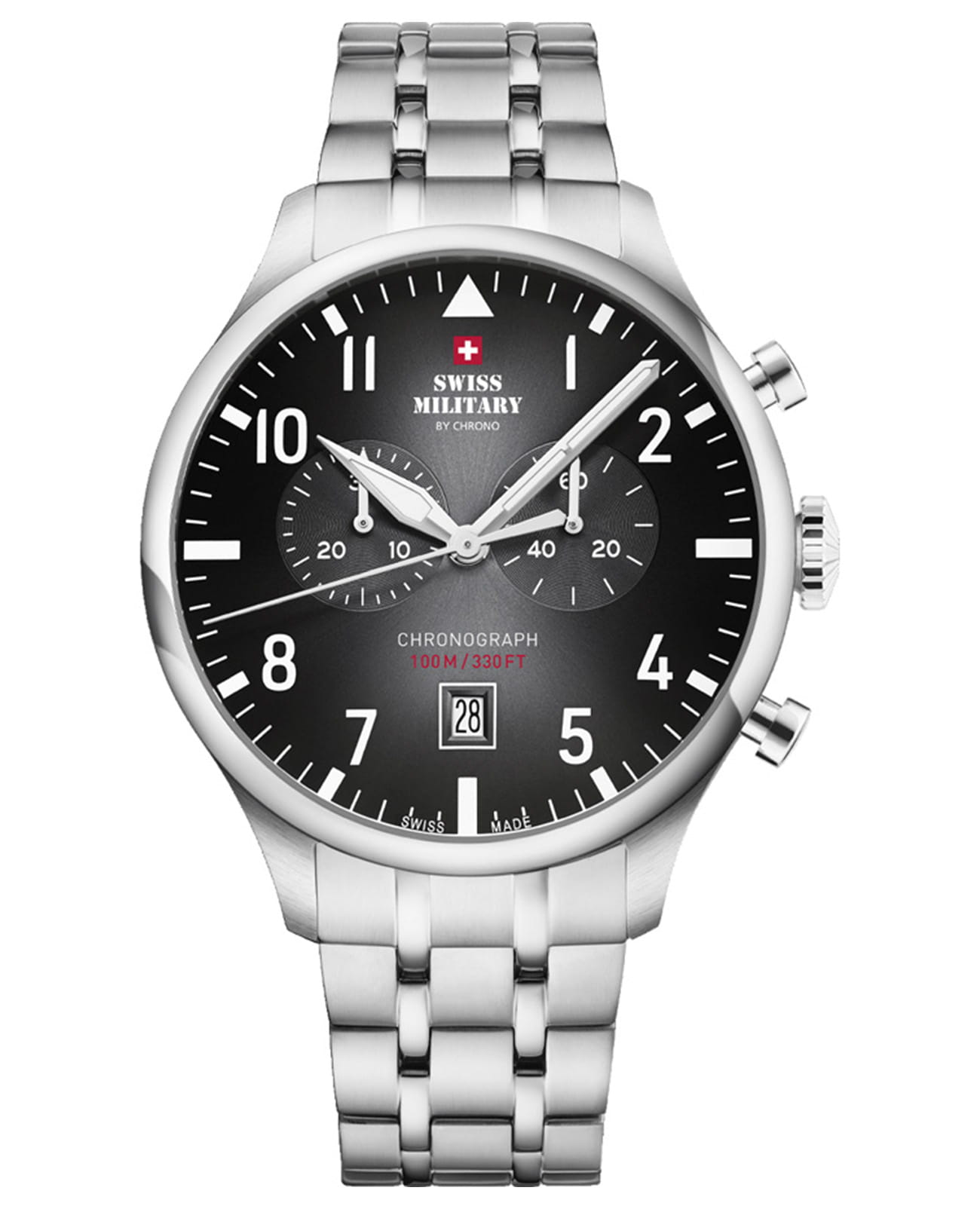 Swiss Military by Chrono Swiss Military by Chrono Vintage Chronograph SM34098.01  SM34098.01 кварцевые мужские часы черный циферблат, браслет нержавеющая сталь — вид спереди
