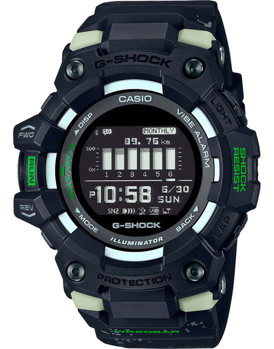 Casio Casio G-Shock GBD-100LM-1DR (GBD-100LM-1) G-SQUAD GBD-100LM-1 электронные мужские часы черный циферблат, браслет пластик — вид спереди