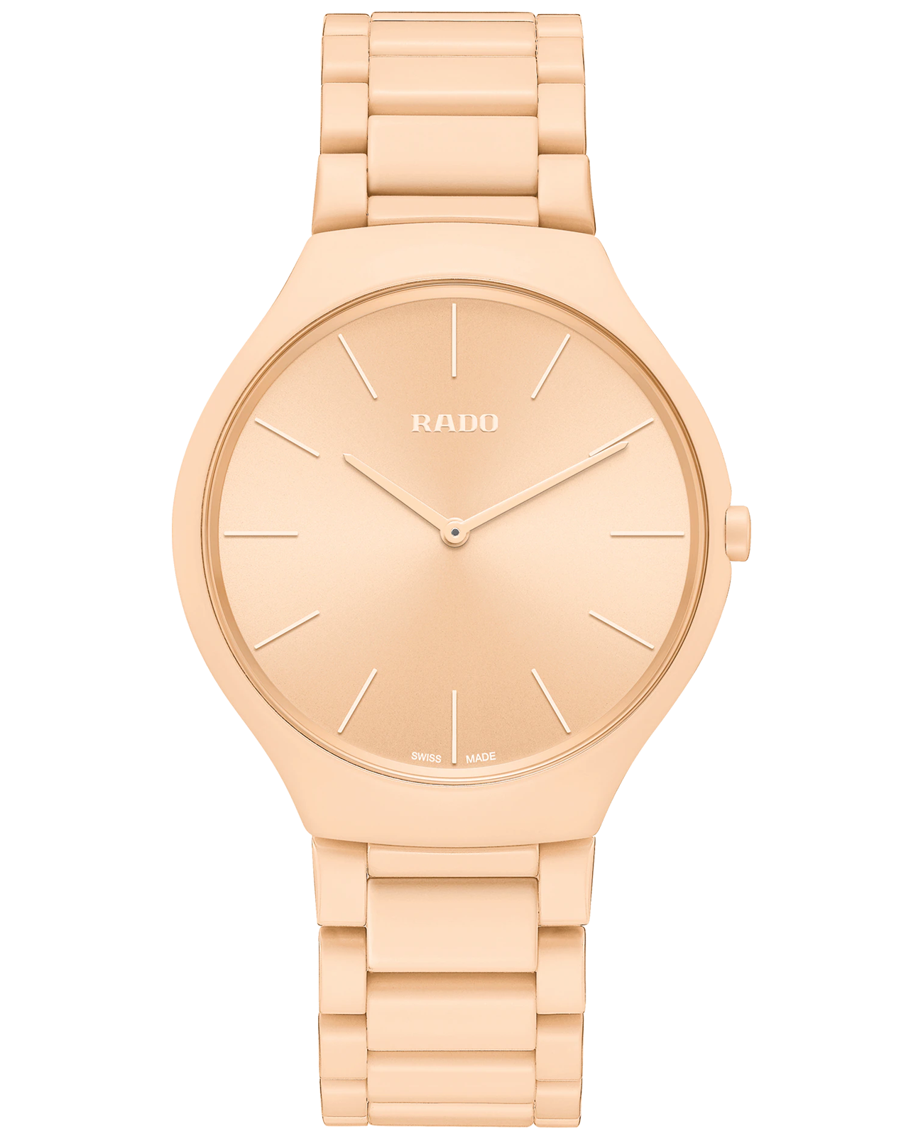 Rado Rado True Thinline Le Corbusier R27097672   R27097672  кварцевые мужские часы золотой циферблат, браслет высокотехнологичная керамика + титан — вид спереди