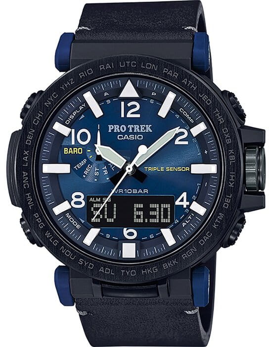 Casio Casio ProTrek PRG-650YL-2 PRG PRG-650YL-2ER кварцевые мужские часы черный циферблат, браслет кожаный — вид спереди