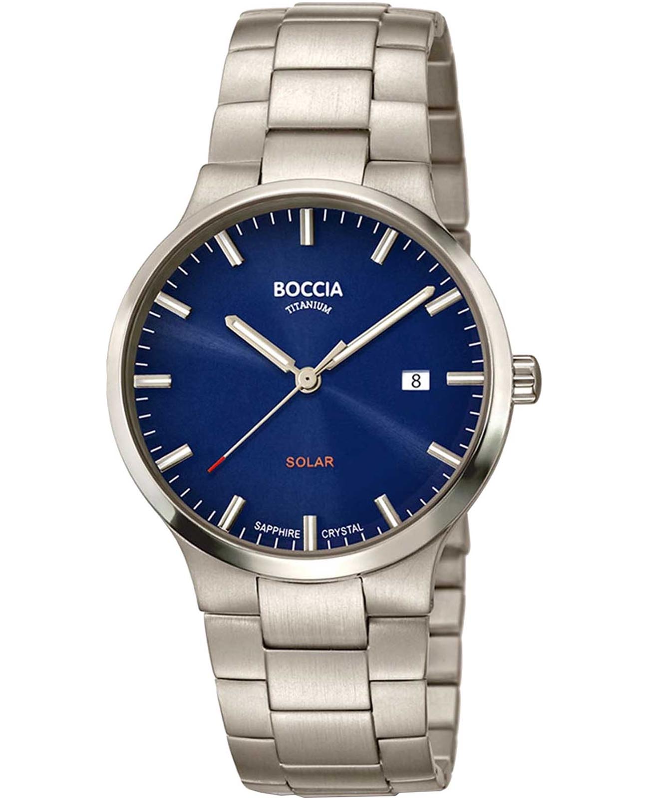 Boccia Titanium Boccia Titanium 3652-02  3652-02 кварцевые мужские часы синий циферблат, браслет титановый — вид спереди