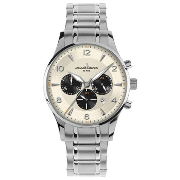 Jacques Lemans Jacques Lemans 1-1654M  1-1654M кварцевые мужские часы шампань циферблат, браслет нержавеющая сталь — вид спереди