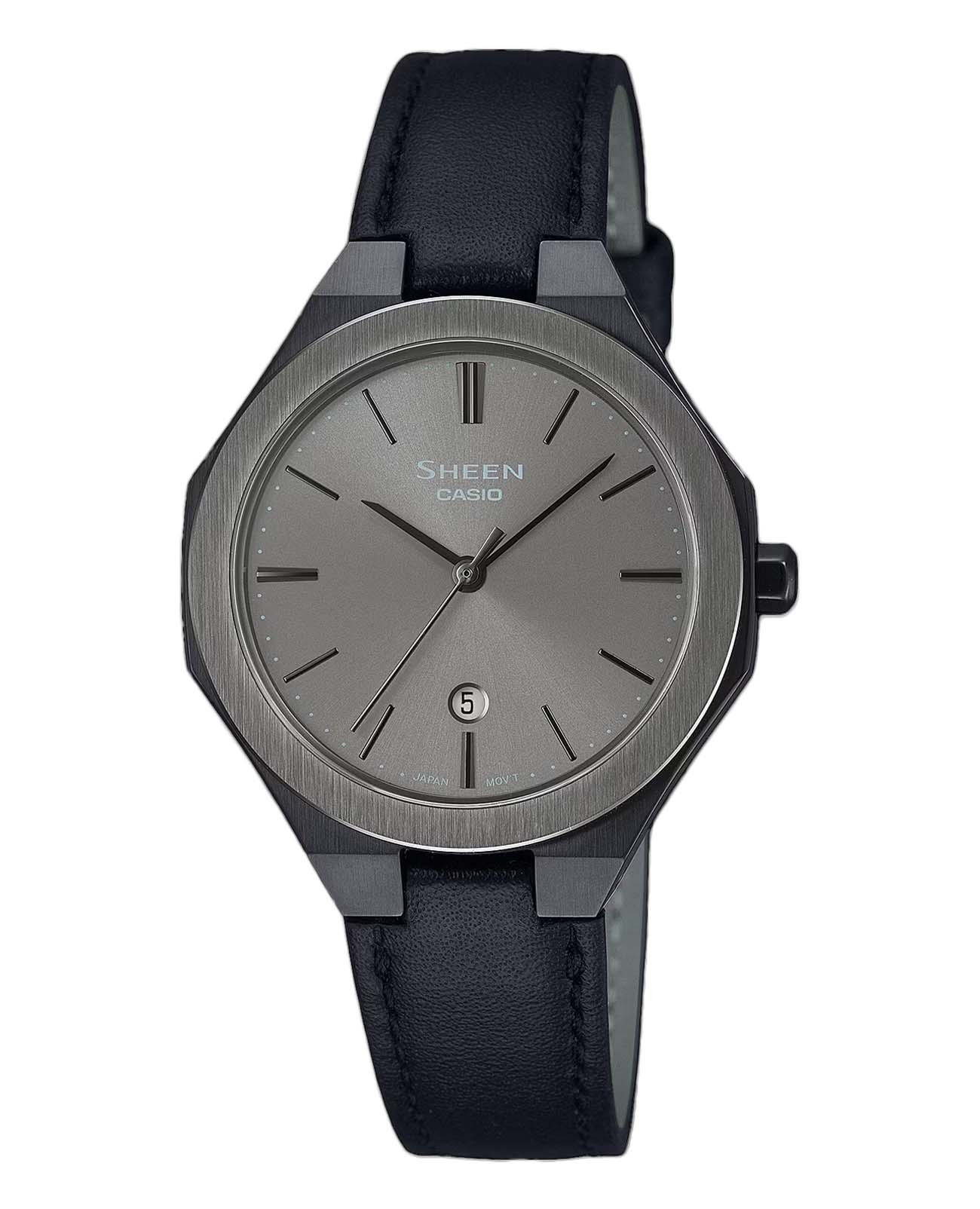 Casio Casio Sheen SHE-4563BL-8AUDF  SHE-4563BL-8AUDF кварцевые женские часы серый циферблат, браслет кожаный — вид спереди