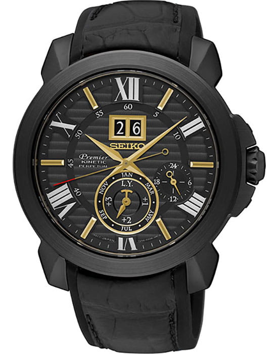 Seiko Seiko SNP145P1  SNP145P1 автокварц (кинетик) мужские часы черный циферблат, браслет кожаный — вид спереди