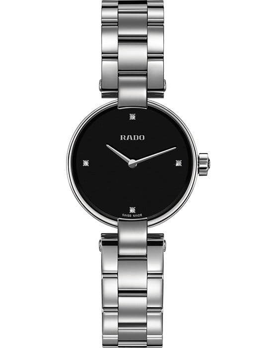 Rado Rado Coupole Diamonds R22854703  R22854703 кварцевые женские часы черный циферблат, браслет нержавеющая сталь — вид спереди