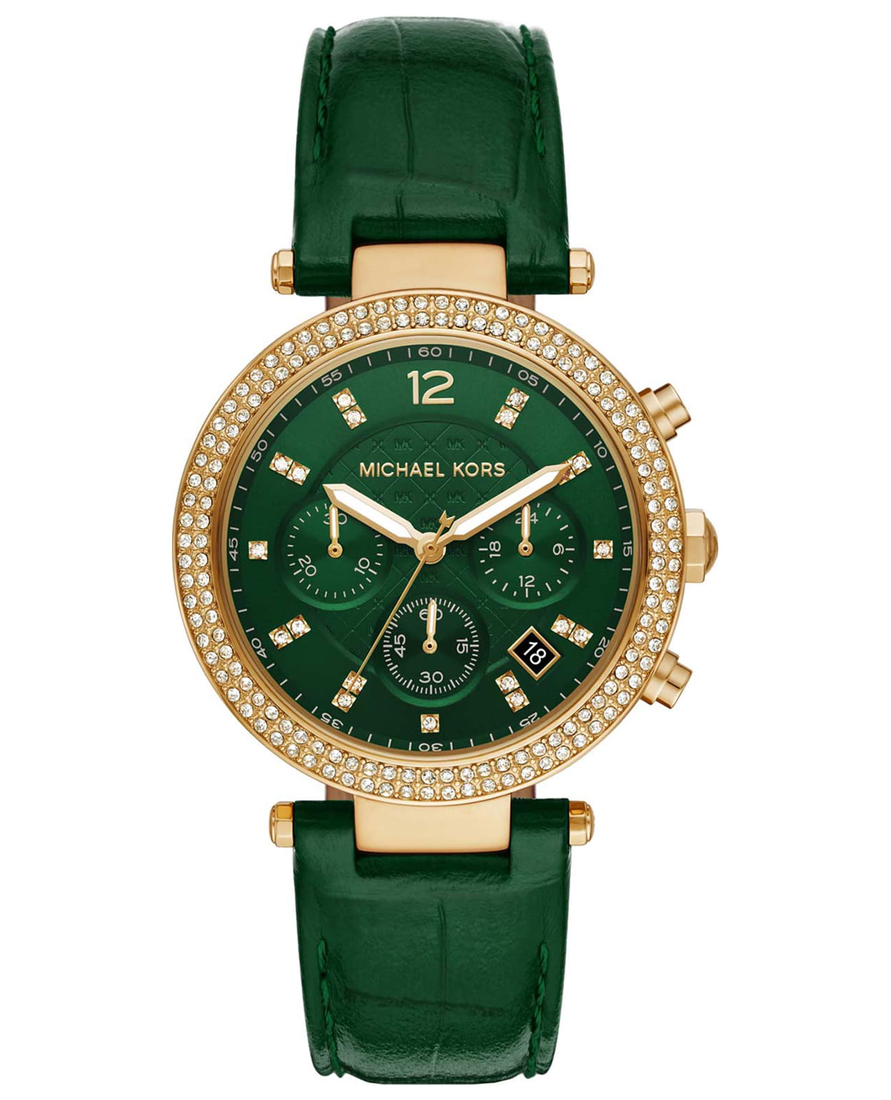 Michael Kors Michael Kors Runway Slim MK6985  MK6985 кварцевые женские часы зеленый циферблат, браслет кожаный — вид спереди