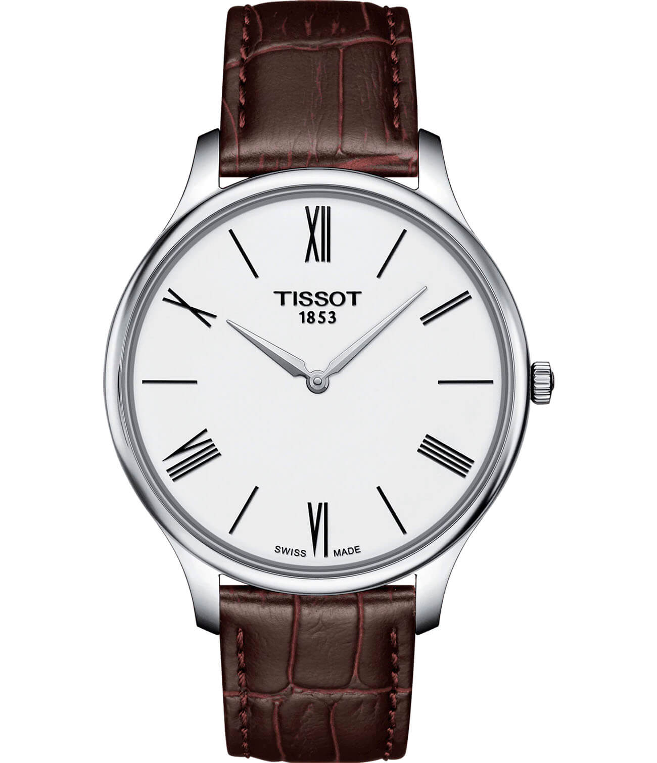 Tissot Tissot Tradition 5.5 T063.409.16.018.00 Tradition T0634091601800 кварцевые мужские часы белый циферблат, браслет кожаный — вид спереди