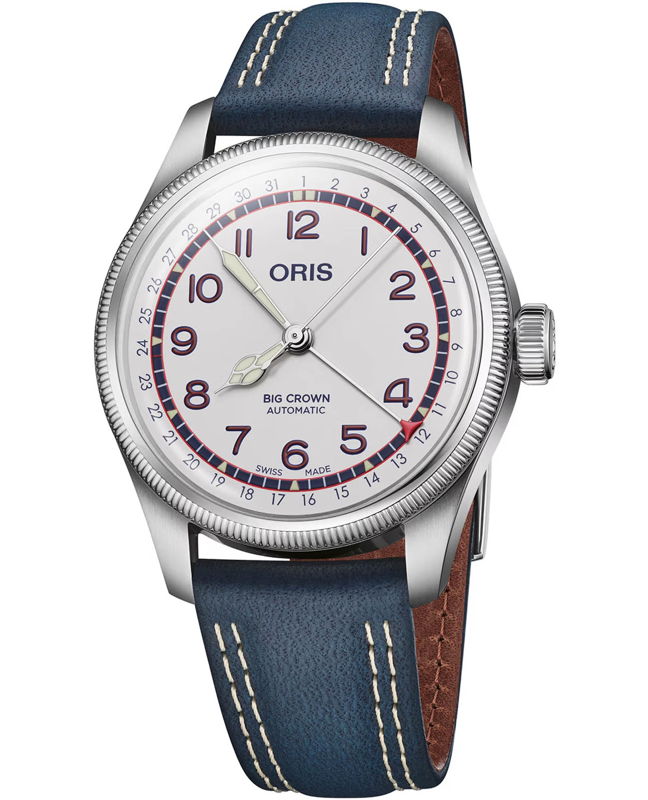 Oris Oris Big Crown Hank Aaron Limited Edition 01 754 7785 4081-Set  01 754 7785 4081-Set механические мужские часы белый циферблат, браслет кожаный — вид спереди