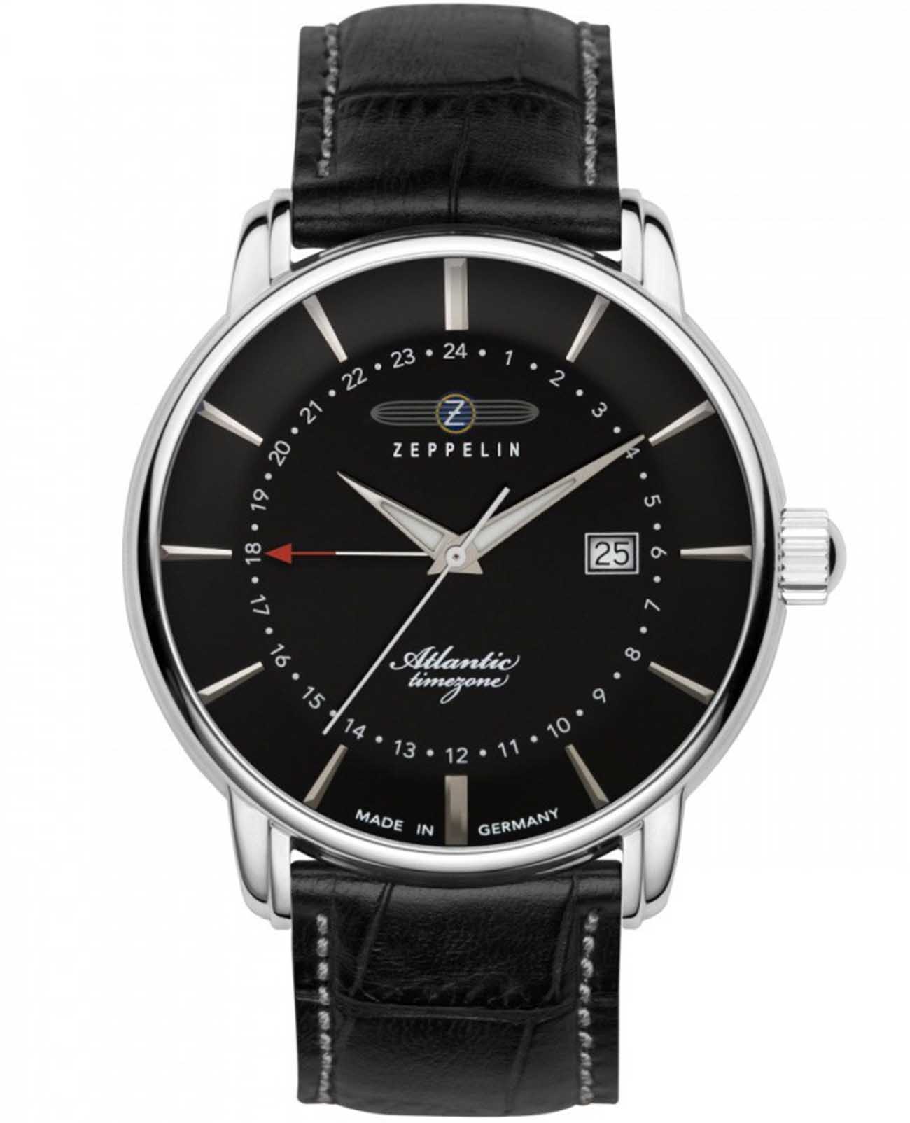 Zeppelin Zeppelin Atlantic 84422  84422 кварцевые мужские часы черный циферблат, браслет кожаный — вид спереди