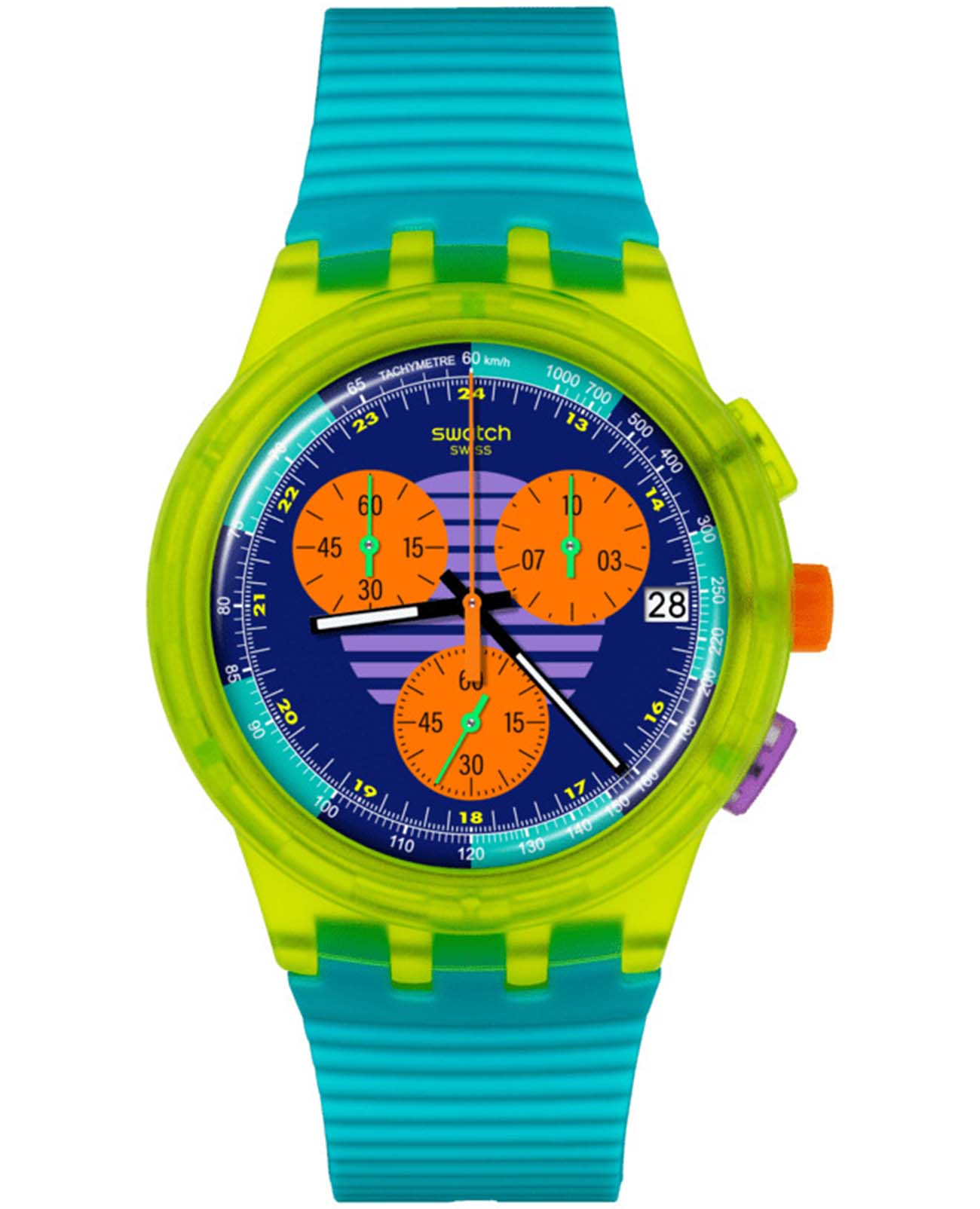 Swatch Swatch Chrono 42 Standard SUSJ404  SUSJ404 кварцевые женские часы синий циферблат, браслет силикон — вид спереди