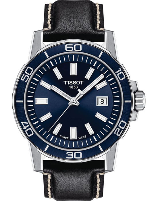 Tissot Tissot Supersport Gent T125.610.16.041.00 SuperSport Chrono T1256101604100 кварцевые мужские часы синий циферблат, браслет кожаный — вид спереди