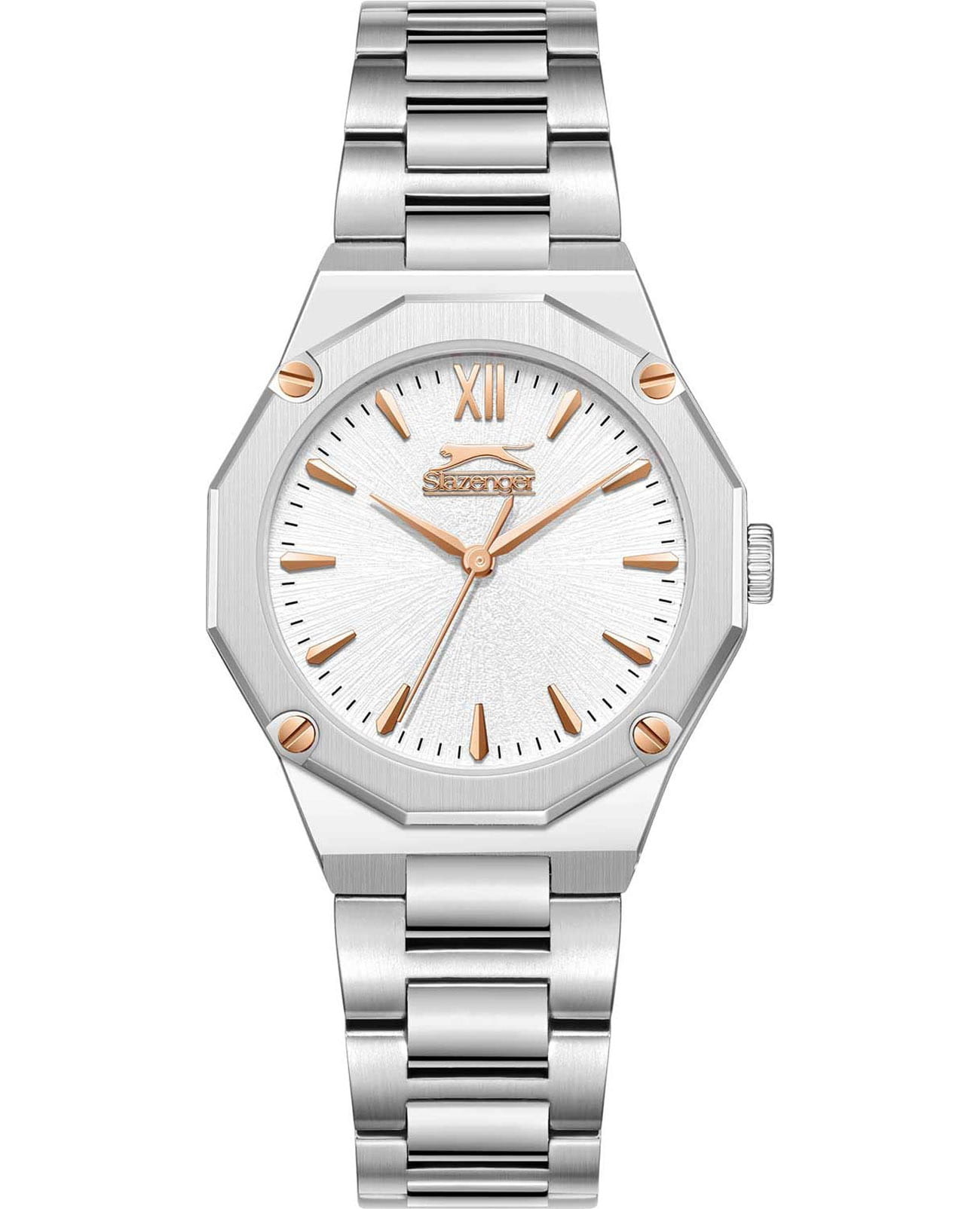 Slazenger Slazenger SL.09.2374.3.01  SL.09.2374.3.01 кварцевые женские часы белый циферблат, браслет суперметалл — вид спереди