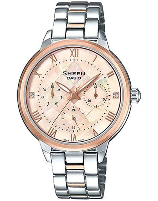Casio Casio Sheen SHE-3055SPG-4A  SHE-3055SPG-4A кварцевые женские часы перламутровый циферблат, браслет нержавеющая сталь — вид спереди