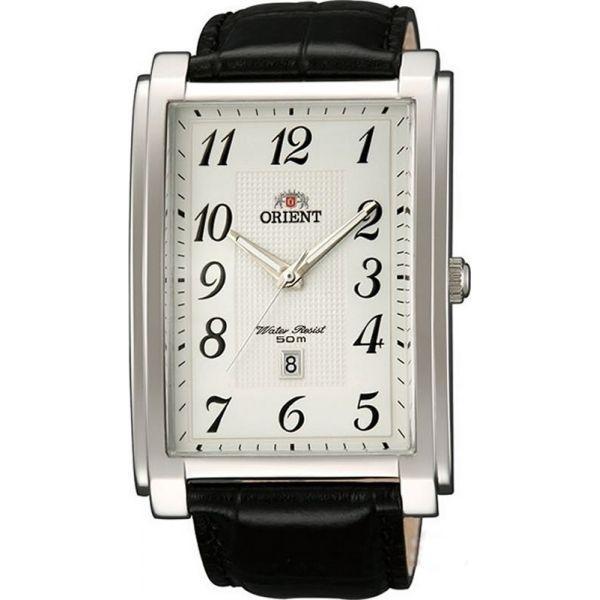 Orient Orient UNED004W (FUNED004W)  FUNED004W  мужские часы белый циферблат, браслет кожа + текстиль — вид спереди
