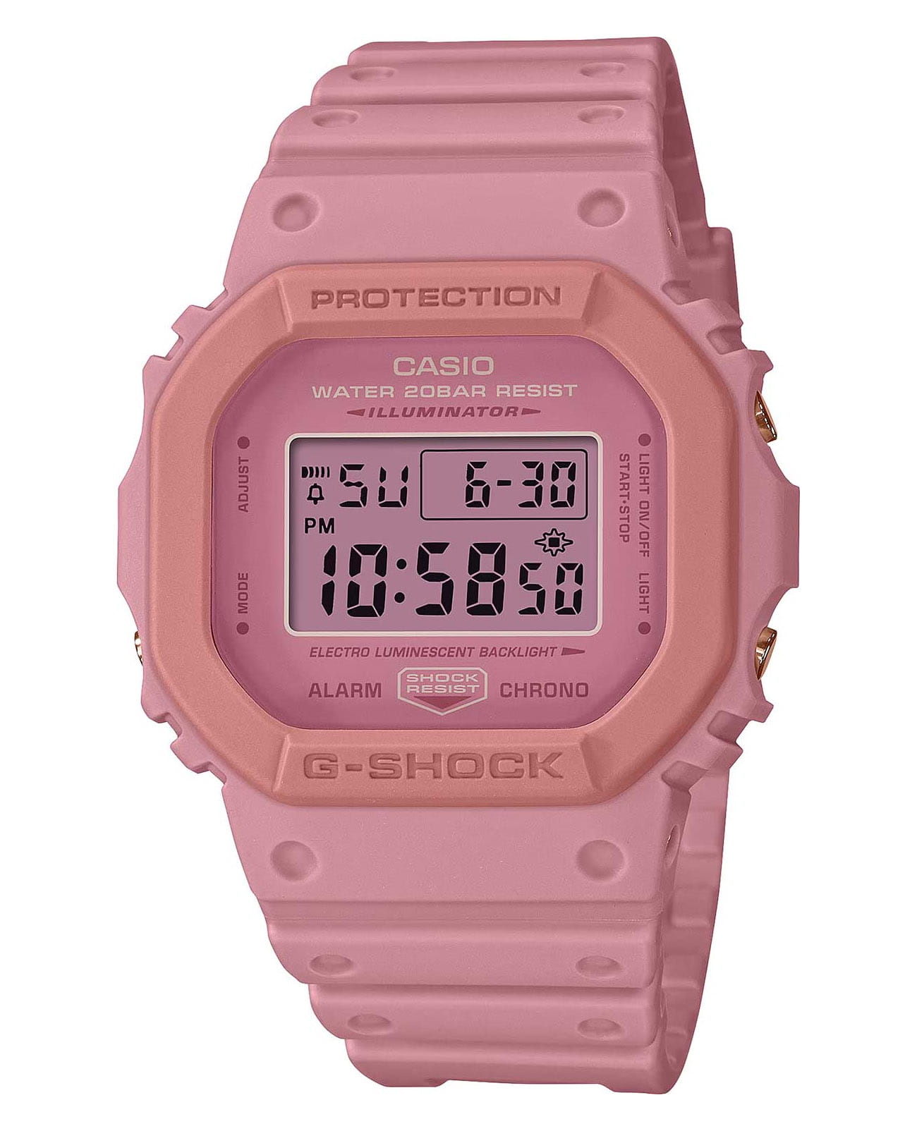 Casio Casio G-Shock DW-5610SL-4A4DR  DW-5610SL-4A4DR электронные мужские часы розовый циферблат, браслет пластик — вид спереди