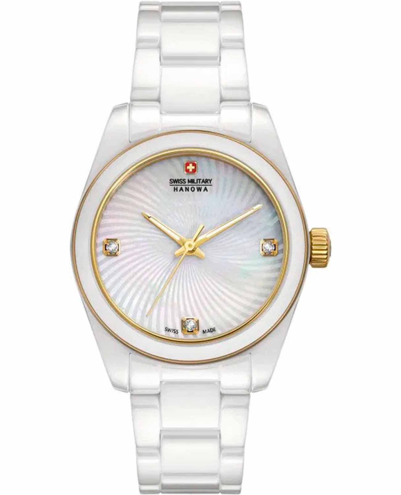 Swiss Military Hanowa Swiss Military Hanowa Swiss Recruit Lady Ceramic SMWLG0005102  SMWLG0005102 кварцевые женские часы перламутровый циферблат, браслет сталь + ip + керамика — вид спереди