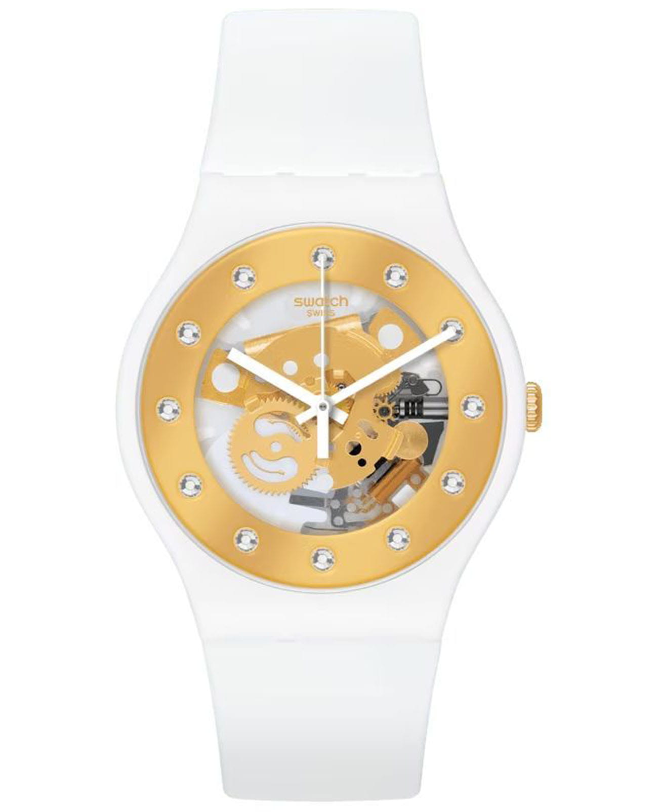 Swatch Swatch New Gent Biosourced Lacquered SO29W105  SO29W105 кварцевые женские часы золотой циферблат, браслет силикон — вид спереди