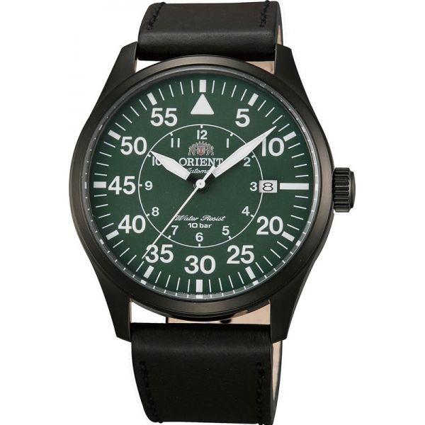 Orient Orient ER2A002F (FER2A002F)  FER2A002F механические мужские часы зеленый циферблат, браслет кожа + текстиль — вид спереди