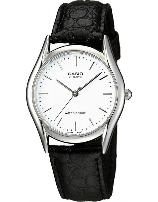 Casio Casio MTP-1094E-7A  MTP-1094E-7A кварцевые мужские часы белый циферблат, браслет кожаный — вид спереди
