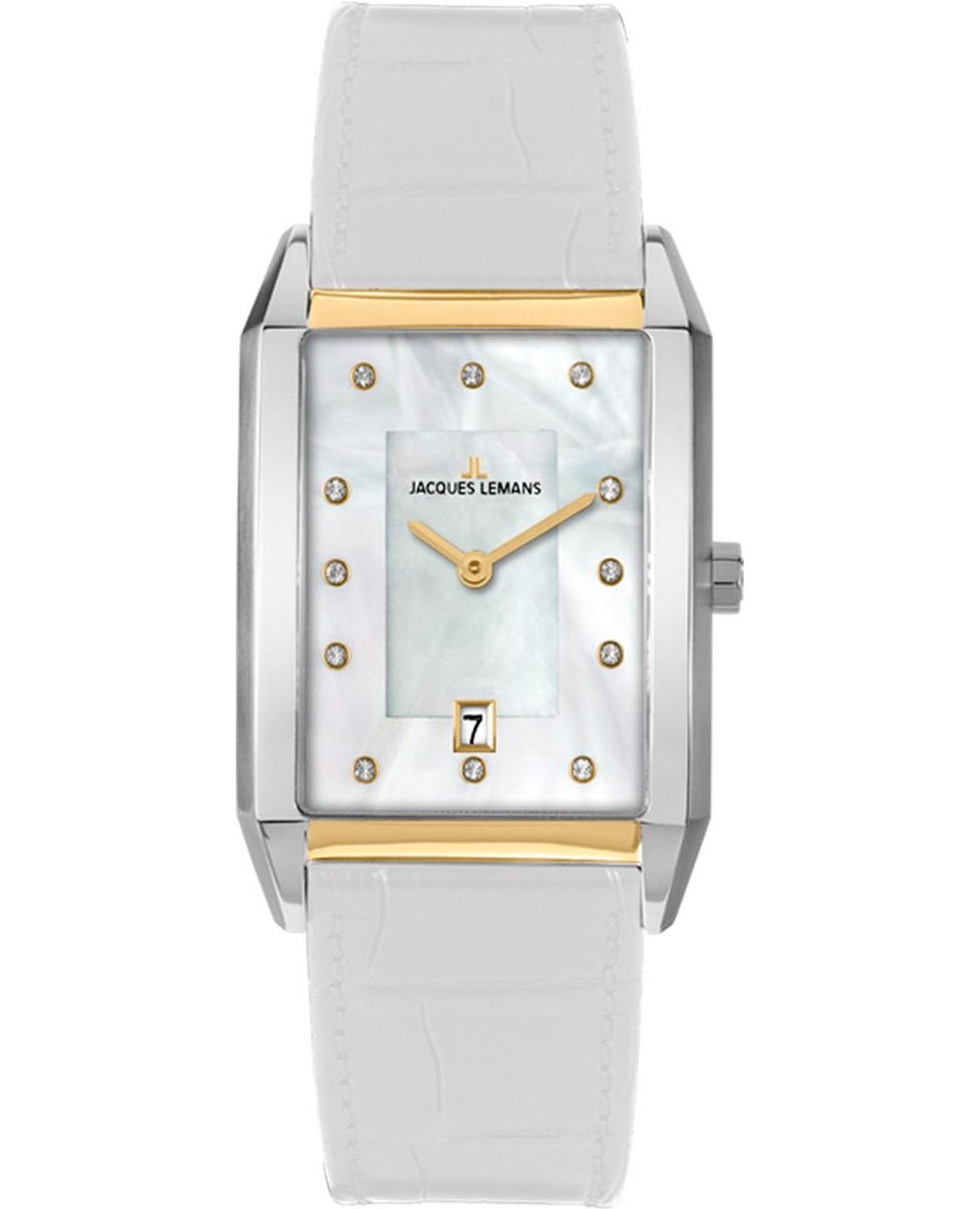 Jacques Lemans Jacques Lemans Torino 1-2158F  1-2158F кварцевые женские часы перламутровый циферблат, браслет кожаный — вид спереди