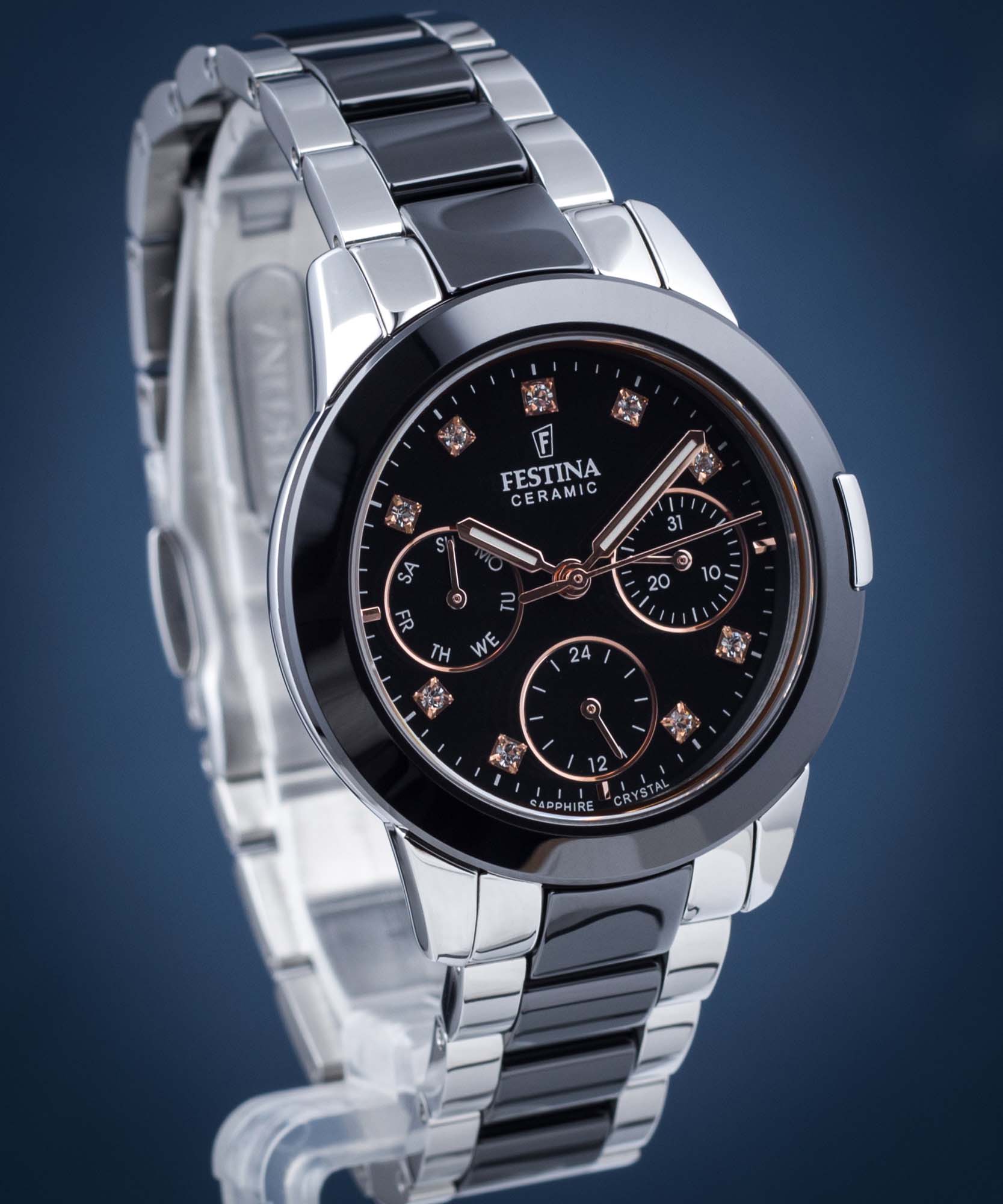 Festina Festina Ceramic F20497/3,  испания женские часы на браслете сталь + керамические вставки боковой вид