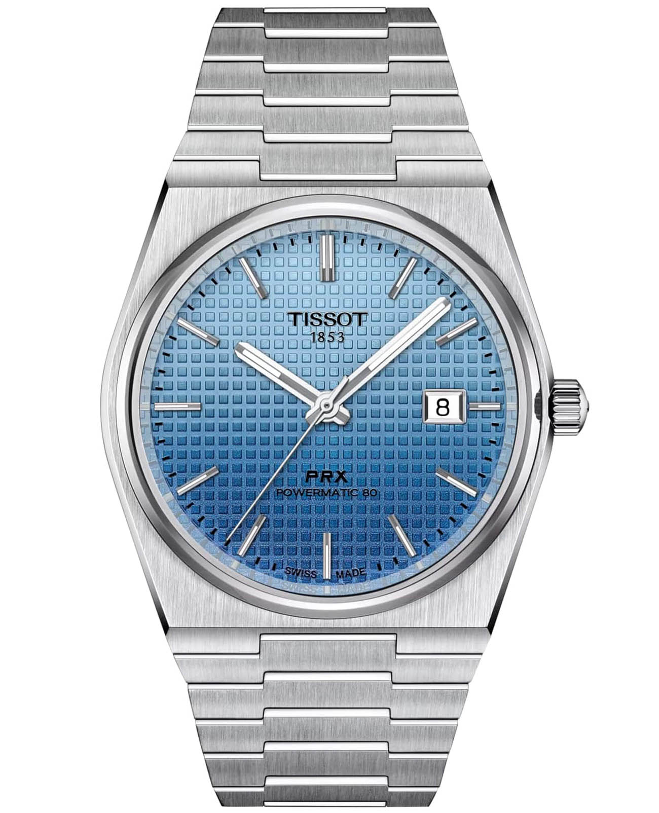 Tissot Tissot PRX Powermatic 80 40mm Gradient T137.407.11.351.01  T1374071135101 механические мужские часы голубой циферблат, браслет нержавеющая сталь — вид спереди