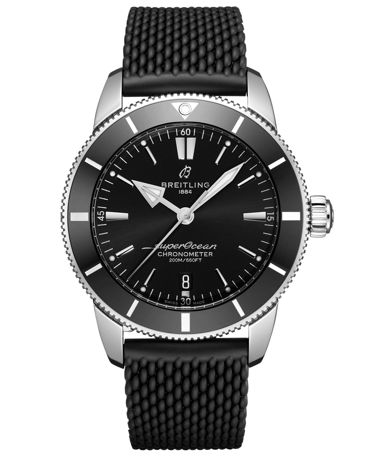 Breitling Breitling Superocean Heritage B20 Automatic 44 AB2030121B1S1  AB2030121B1S1 механические мужские часы черный циферблат, браслет каучук — вид спереди
