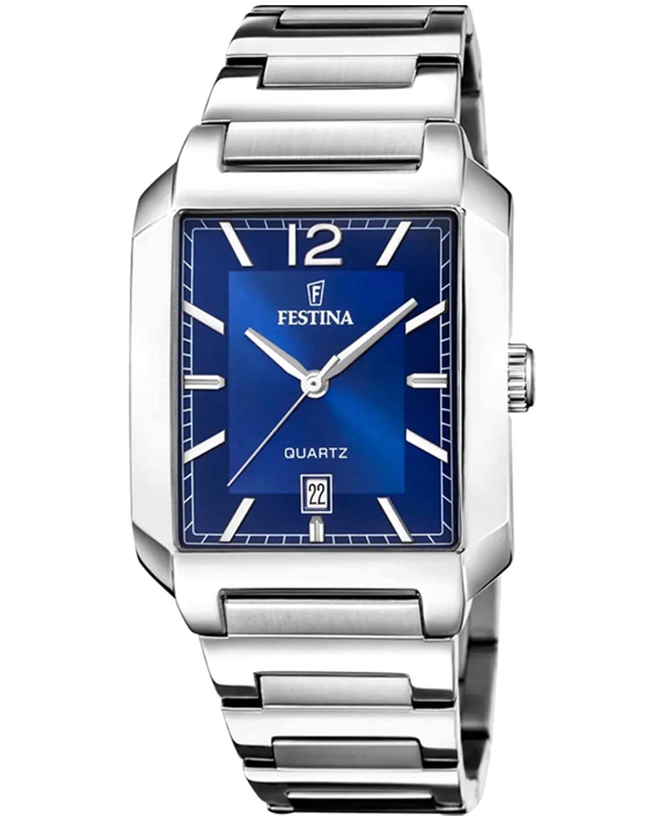 Festina Festina On The Square F20677/3  F20677/3 кварцевые мужские часы синий циферблат, браслет нержавеющая сталь — вид спереди