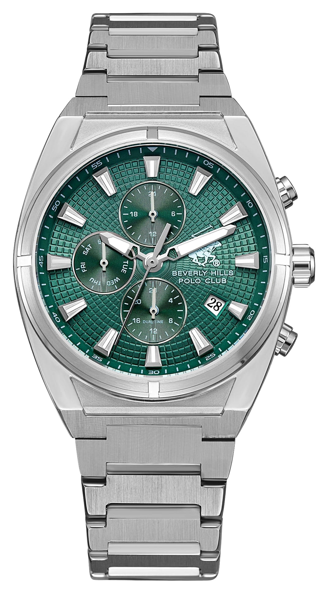 Beverly Hills Polo Club Beverly Hills Polo Club BP3733X.370  BP3733X.370 кварцевые мужские часы зеленый циферблат, браслет нержавеющая сталь — вид спереди
