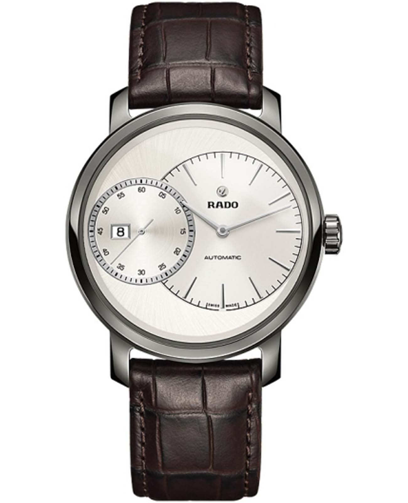 Rado Rado Diamaster Automati Grande Seconde R14129106 Automatic R14129106 механические мужские часы белый циферблат, браслет кожаный — вид спереди