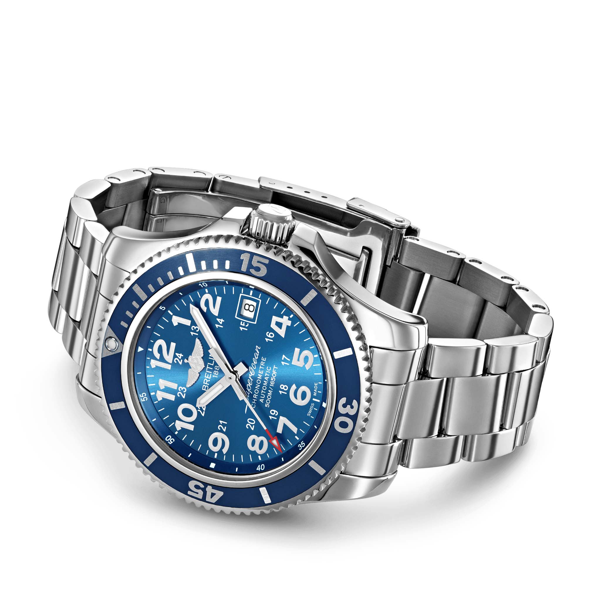 Breitling Breitling Superocean II 42 A17365D11C1A1, superocean швейцария мужские часы на браслете нержавеющая сталь боковой вид