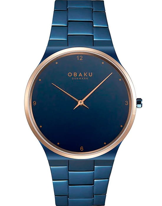 Obaku Obaku Serviet V305GXSLSL  V305GXSLSL кварцевые мужские часы синий циферблат, браслет нержавеющая сталь с pvd-покрытием — вид спереди