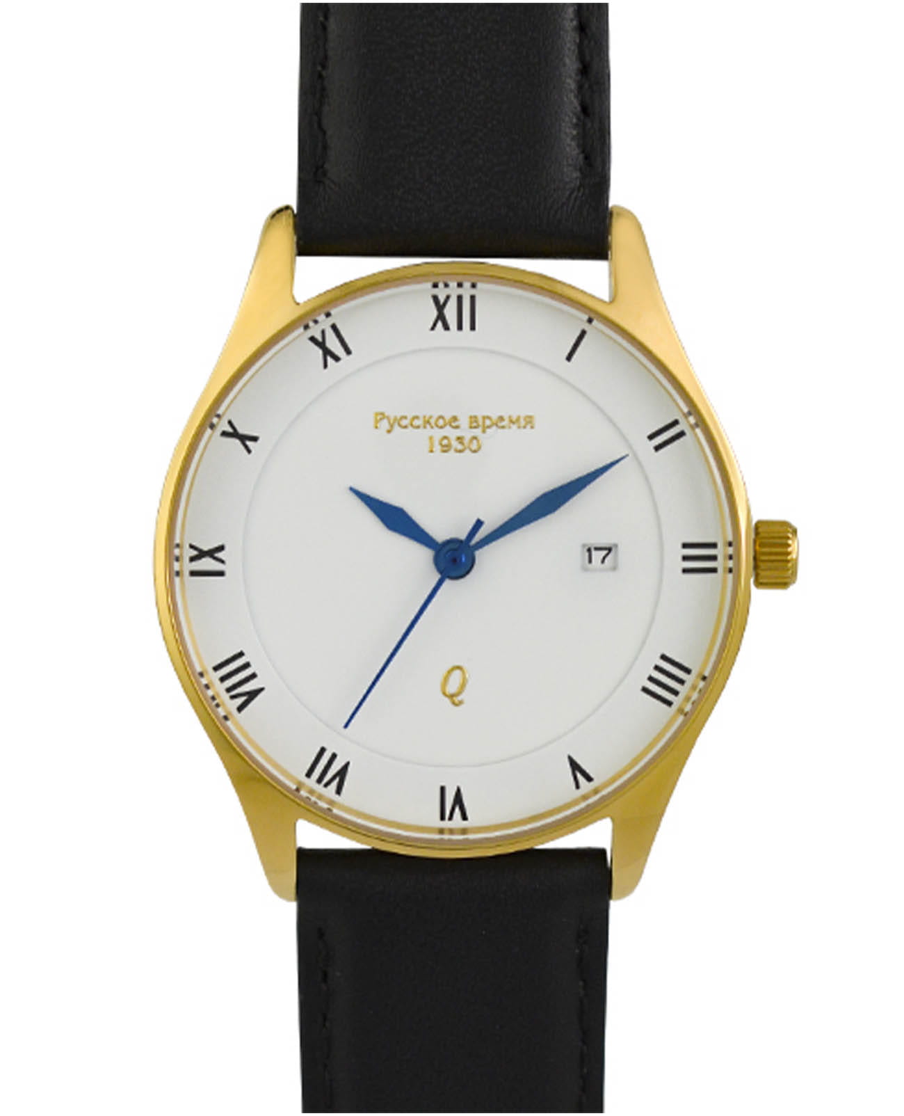 Русское Время Русское Время 13306303  13306303 кварцевые мужские часы белый циферблат, браслет кожаный — вид спереди