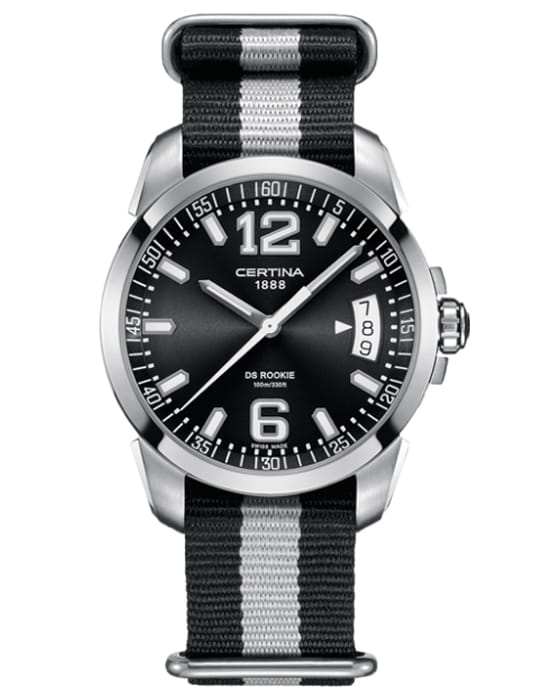 Certina Certina DS Rookie C016.410.18.057.00  C0164101805700 кварцевые мужские часы черный циферблат, браслет тканевый — вид спереди