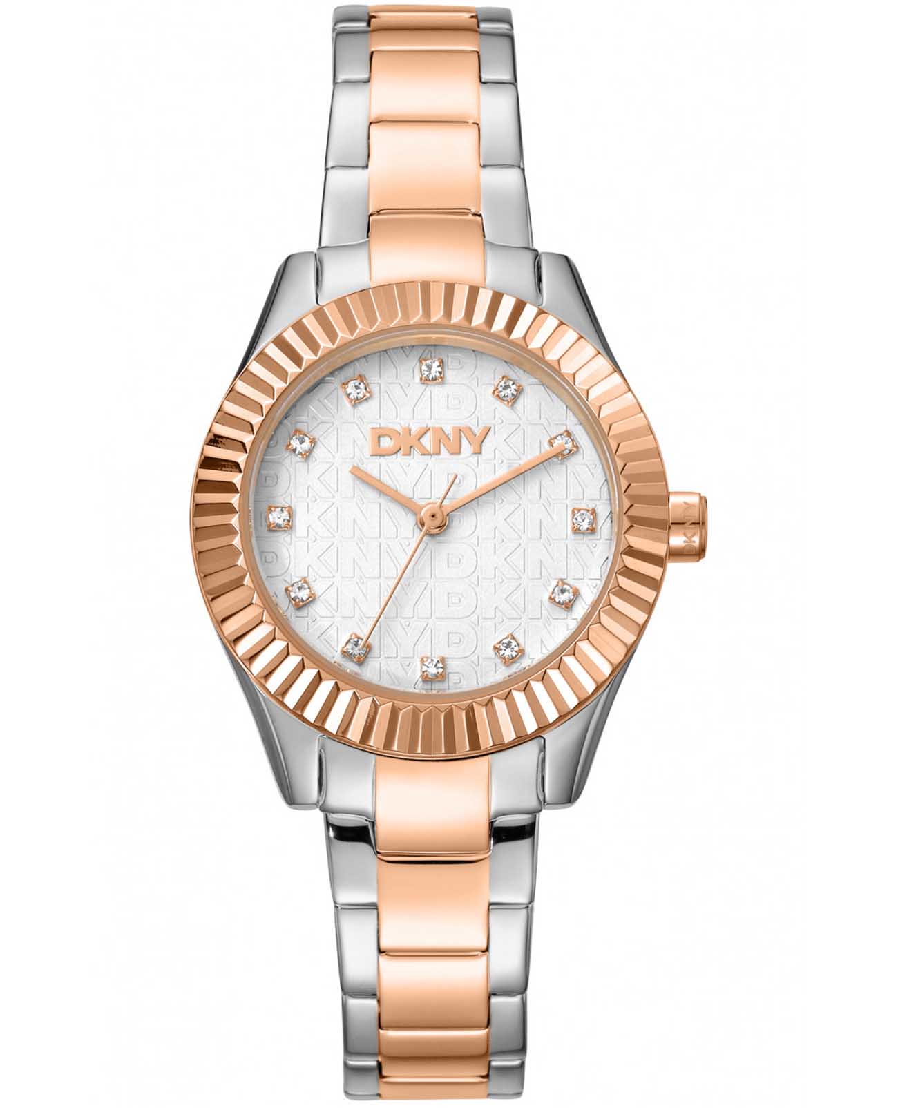 DKNY DKNY Chambers Glitz DK1L017M0095  DK1L017M0095 кварцевые женские часы белый циферблат, браслет нержавеющая сталь с ip-покрытием — вид спереди