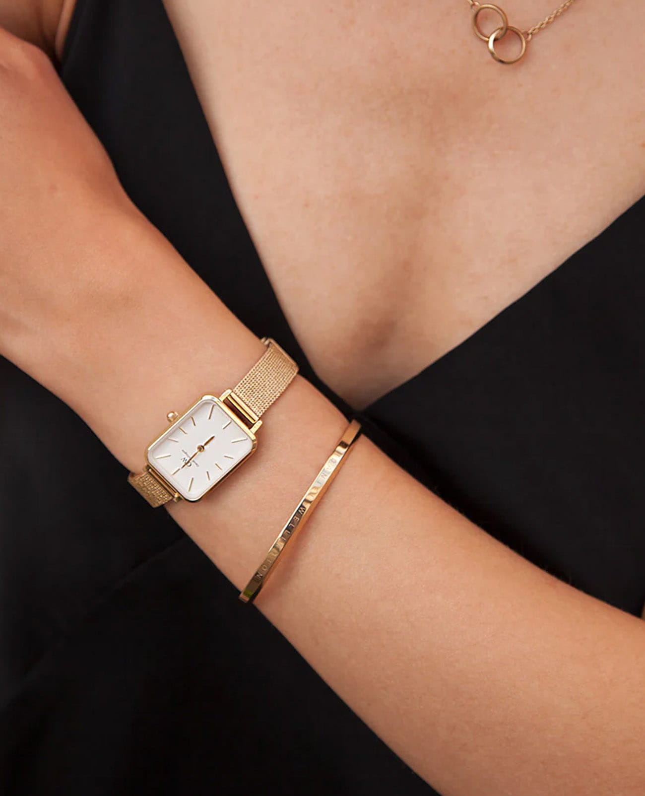 Daniel Wellington Daniel Wellington Quadro Pressed Evergold DW00100556 , наручные женские часы фото под углом