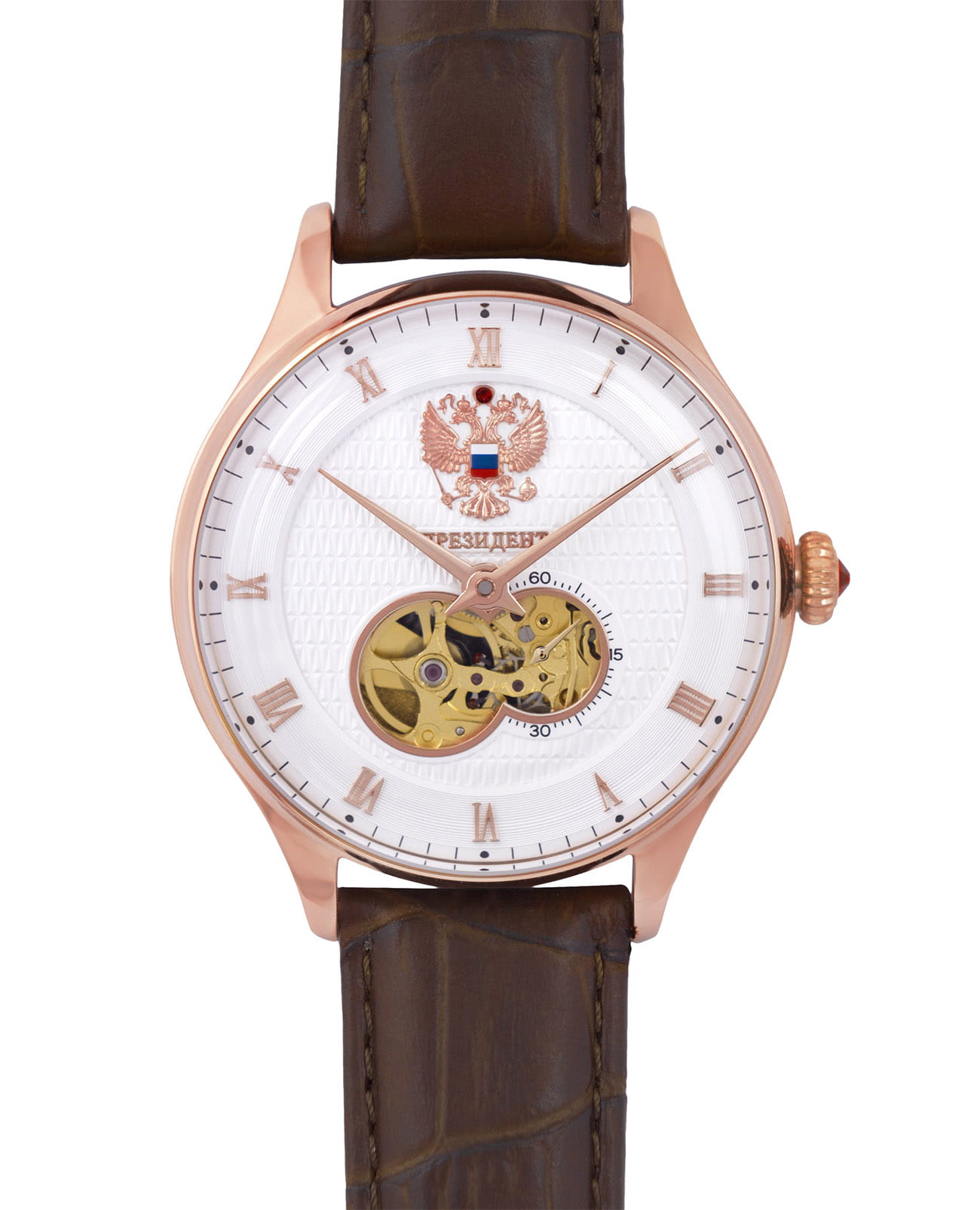 Президент Президент 6509151  6509151 механические мужские часы белый циферблат, браслет кожаный — вид спереди
