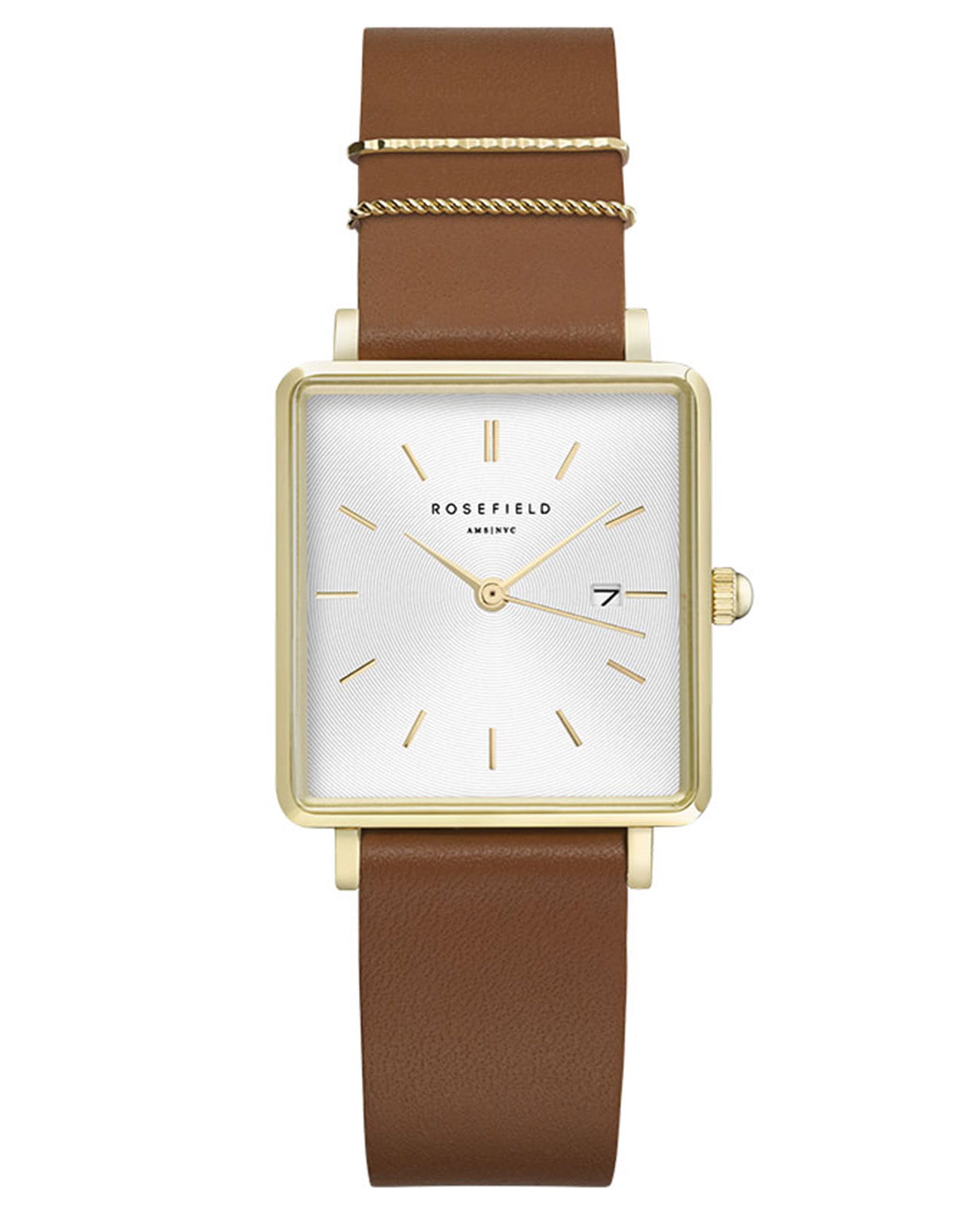 Rosefield Rosefield The Boxy QSCG-Q029  QSCG-Q029 кварцевые женские часы белый циферблат, браслет кожаный — вид спереди