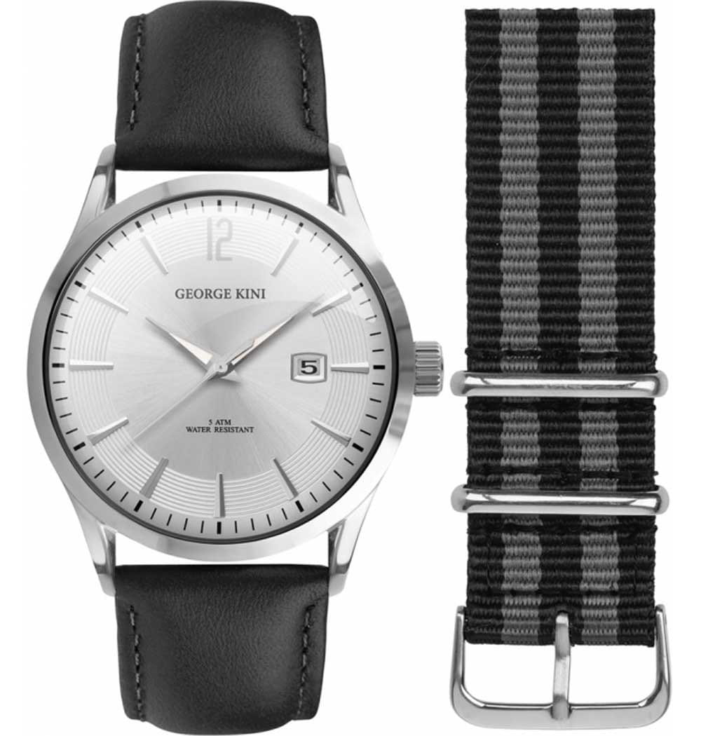 George Kini George Kini GK.11.1.1S.16  GK.11.1.1S.16 кварцевые мужские часы серебристый циферблат, браслет кожаный — вид спереди