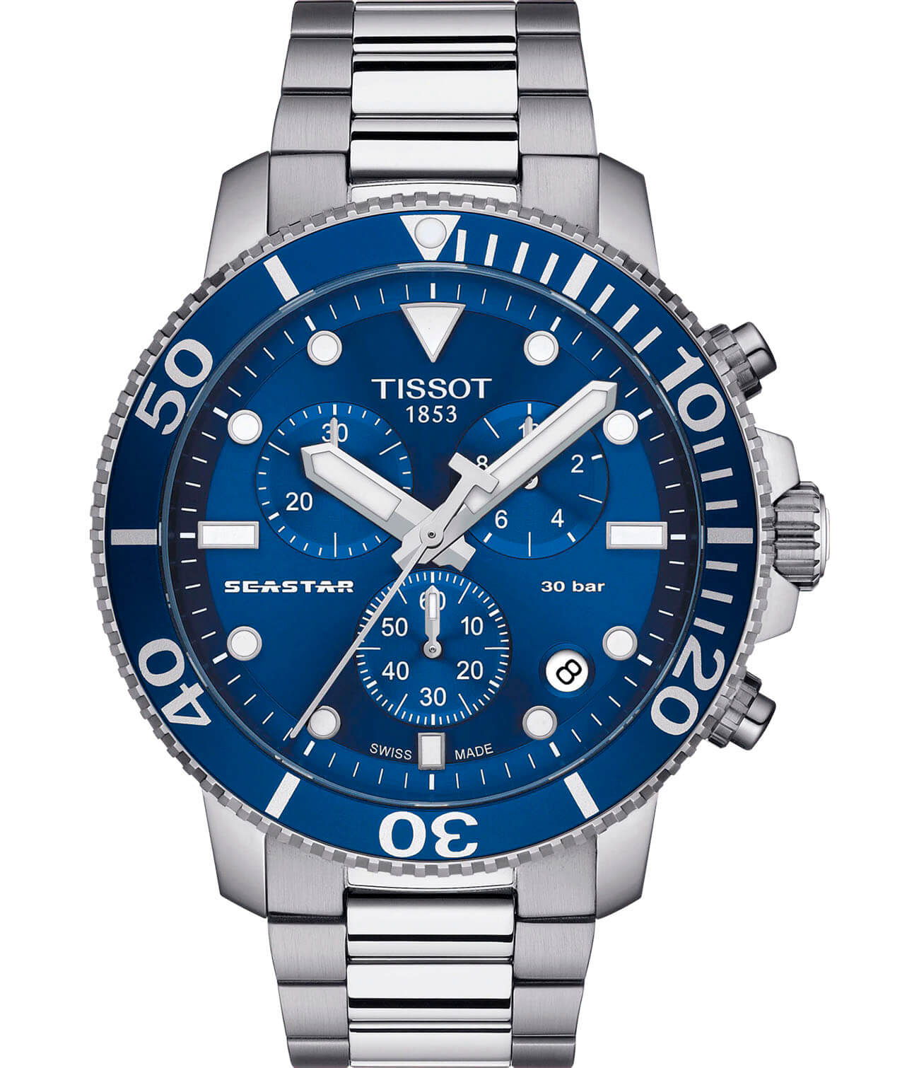 Tissot Tissot Seastar 1000 Chronograph T120.417.11.041.00 Seastar 1000 T1204171104100 кварцевые мужские часы синий циферблат, браслет нержавеющая сталь — вид спереди