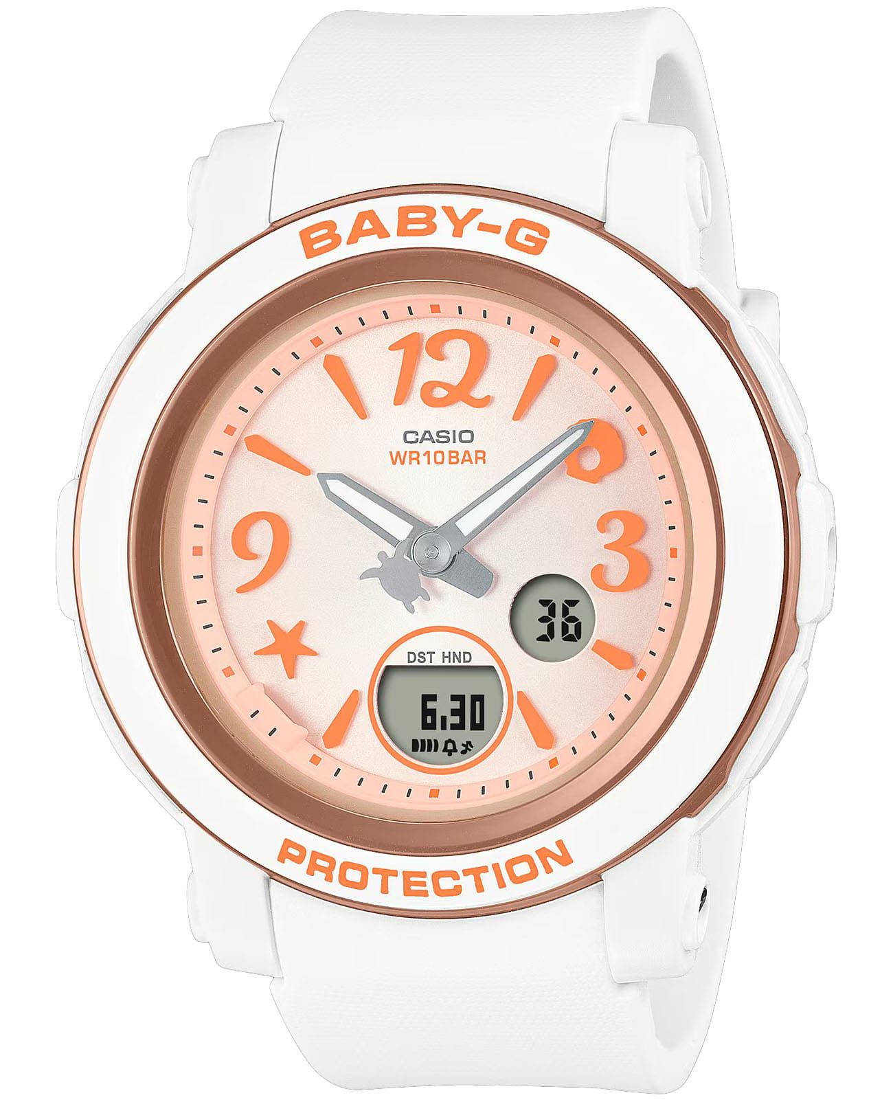 Casio Casio Baby-G BGA-290US-4ADR (BGA-290US-4A)  BGA-290US-4A кварцевые женские часы оранжевый циферблат, браслет пластик — вид спереди