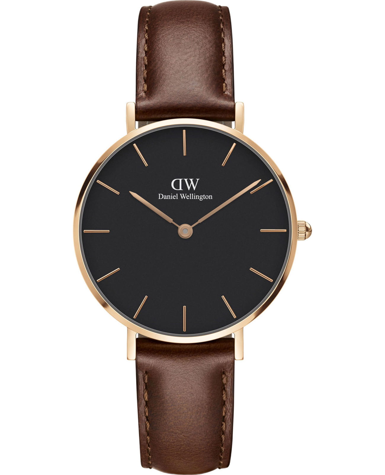 Daniel Wellington Daniel Wellington Petite DW00100169  DW00100169 кварцевые женские часы черный циферблат, браслет кожаный — вид спереди