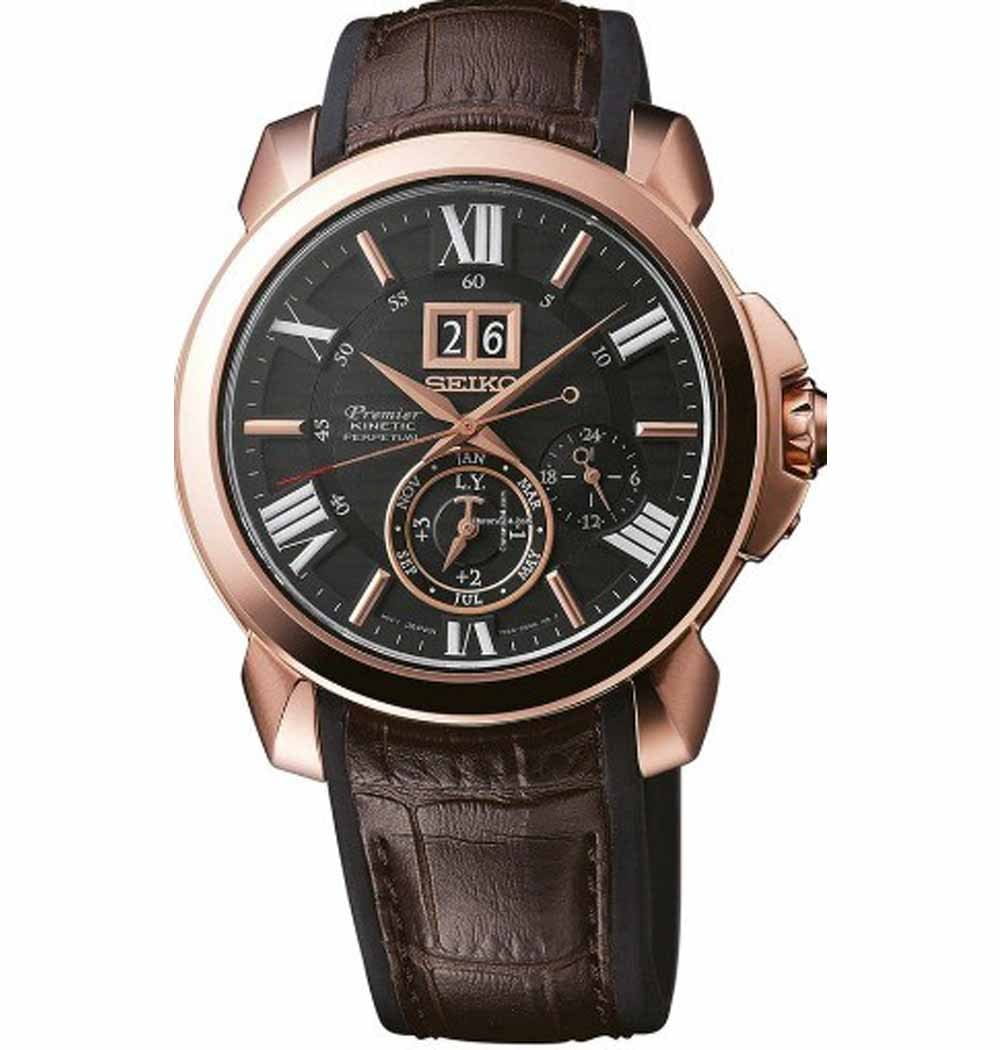 Seiko Seiko SNP146P1  SNP146P1 кварцевые мужские часы черный циферблат, браслет кожаный — вид спереди