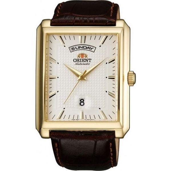 Orient Orient EVAF003W (FEVAF003W)  FEVAF003W механические мужские часы белый циферблат, браслет кожа + текстиль — вид спереди