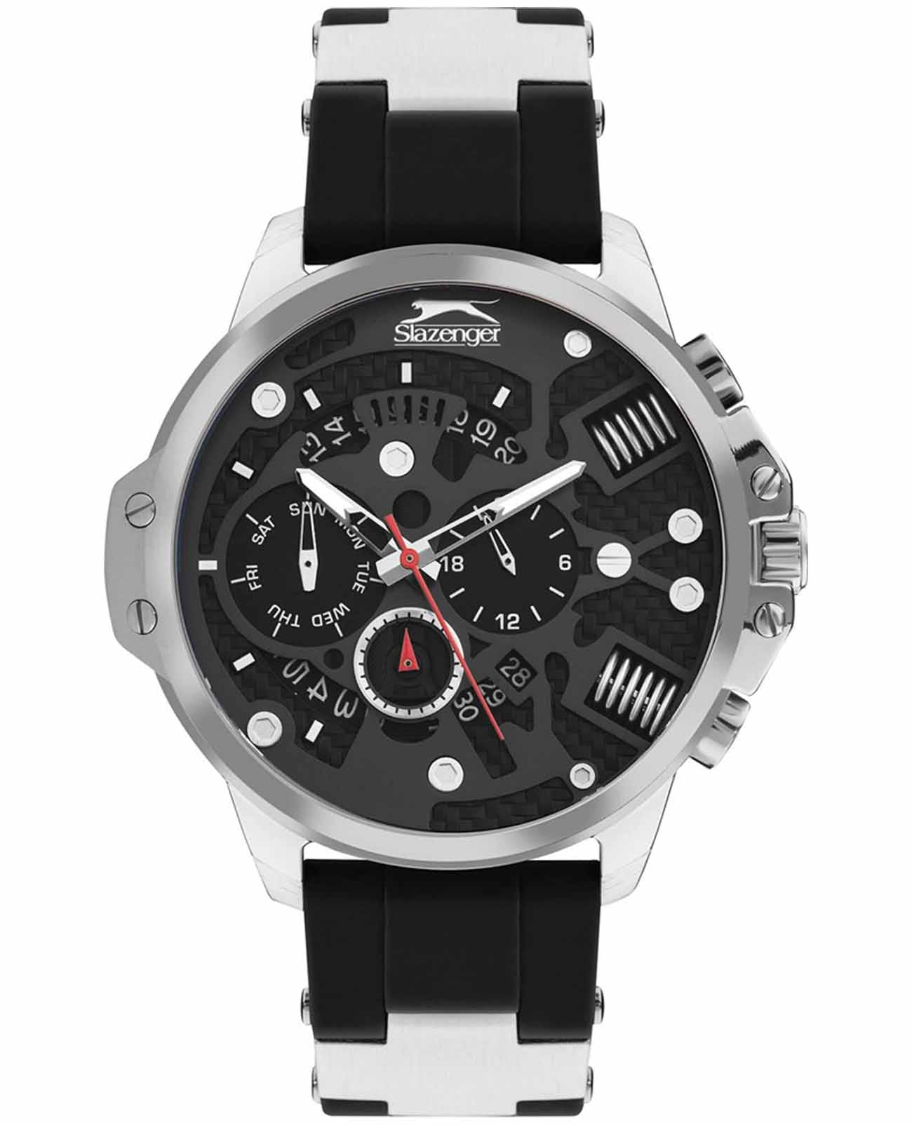 Slazenger Slazenger SL.09.2212.2.01  SL.09.2212.2.01 кварцевые мужские часы черный циферблат, браслет суперметалл + силикон — вид спереди