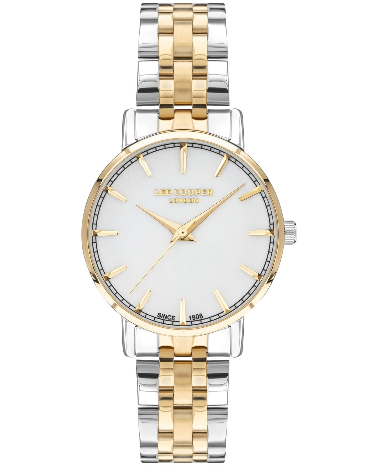 Lee Cooper Lee Cooper LC07503.220  LC07503.220 кварцевые женские часы белый циферблат, браслет нержавеющая сталь с ip-покрытием — вид спереди